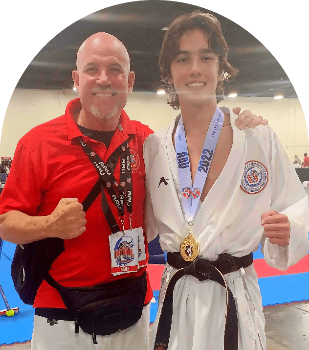 Proud coach with winning student