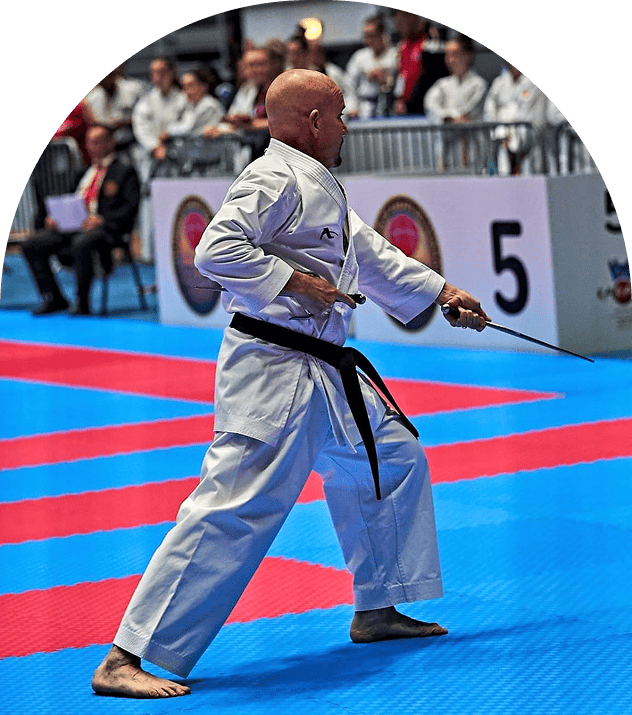 Martial artist performing with a sword